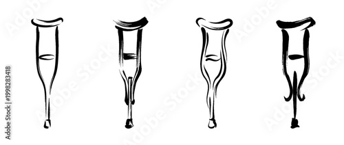 crutches , Traditional Chinese Brush , strokes swirl style