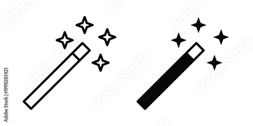Magic wand icon strokes and flat black vectors. Illustrations EPS10