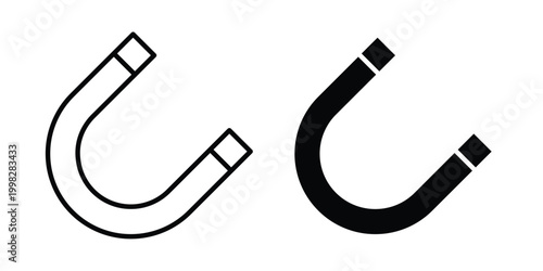 Magnet icon strokes and flat black vectors. Illustrations EPS10