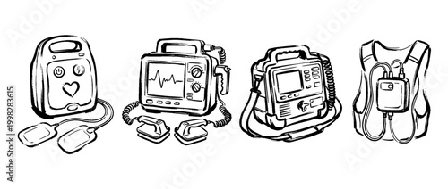 defibrillator , Traditional Chinese Brush , strokes swirl style