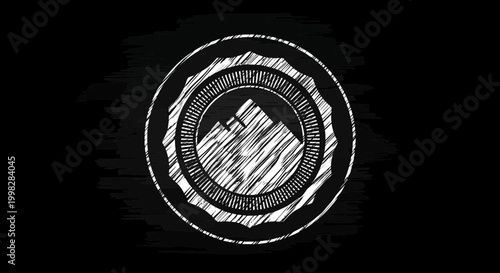 White circular design on black.