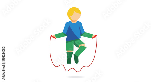 Young Boy Playing Jump Rope Outdoors.
