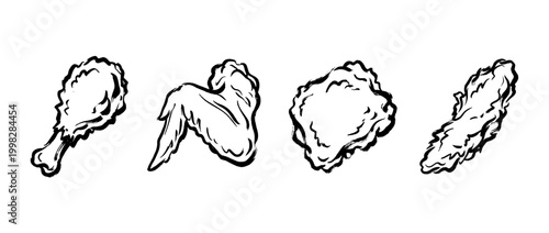 fried chicken , Traditional Chinese Brush , strokes swirl style