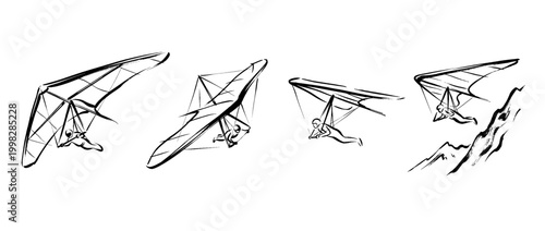 hang glider , Traditional Chinese Brush , strokes swirl style