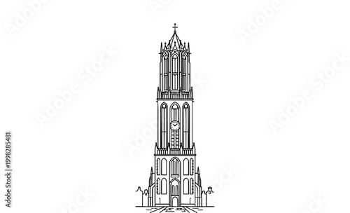 Utrecht Dom Tower Monoline Art Background Minimalist Style
