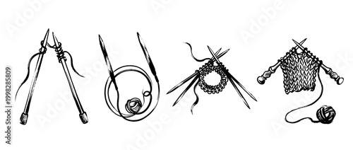 knitting needles , Traditional Chinese Brush , strokes swirl style