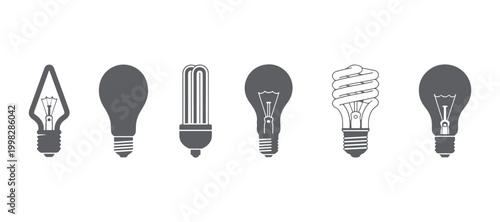 Different shapes of light bulbs. A vector illustration showcasing various bulb designs. A design element for creative concepts, innovation, and energy efficiency ideas.