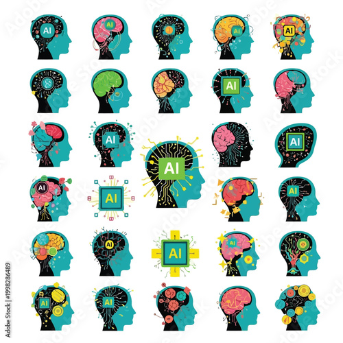 Creative illustration of artificial intelligence integrating with human cognition and learning