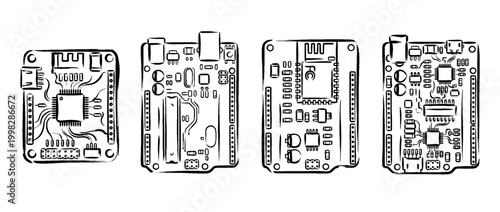 microcontroller board , Traditional Chinese Brush , strokes swirl style