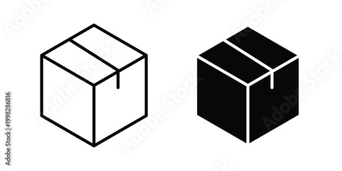 Parcel icon strokes and flat black vectors. Illustrations EPS10