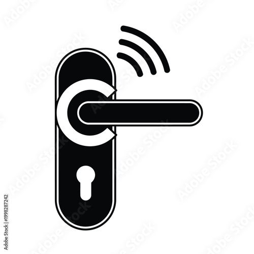 Smart door handle with wireless signal waves indicating connectivity and security.