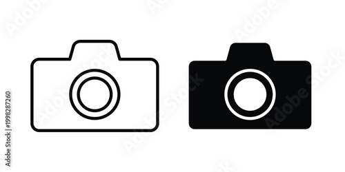 Photo Camera icon strokes and flat black vectors. Illustrations EPS10