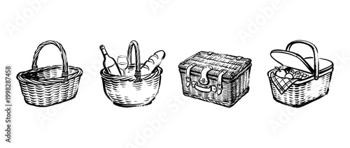 picnic basket , Traditional Chinese Brush , strokes swirl style