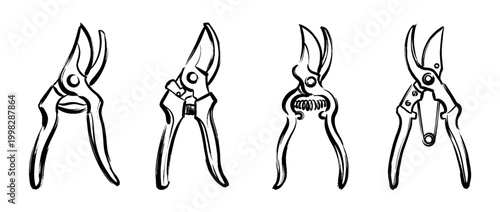 pruning shears , Traditional Chinese Brush , strokes swirl style