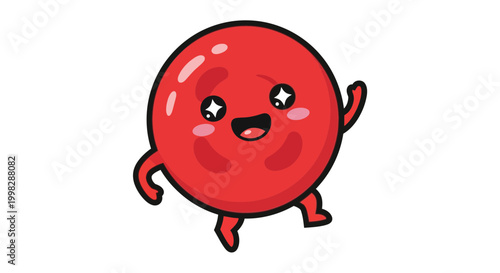 An adorable red emoticon character appears happy and smiling with excitement and cheerfulness