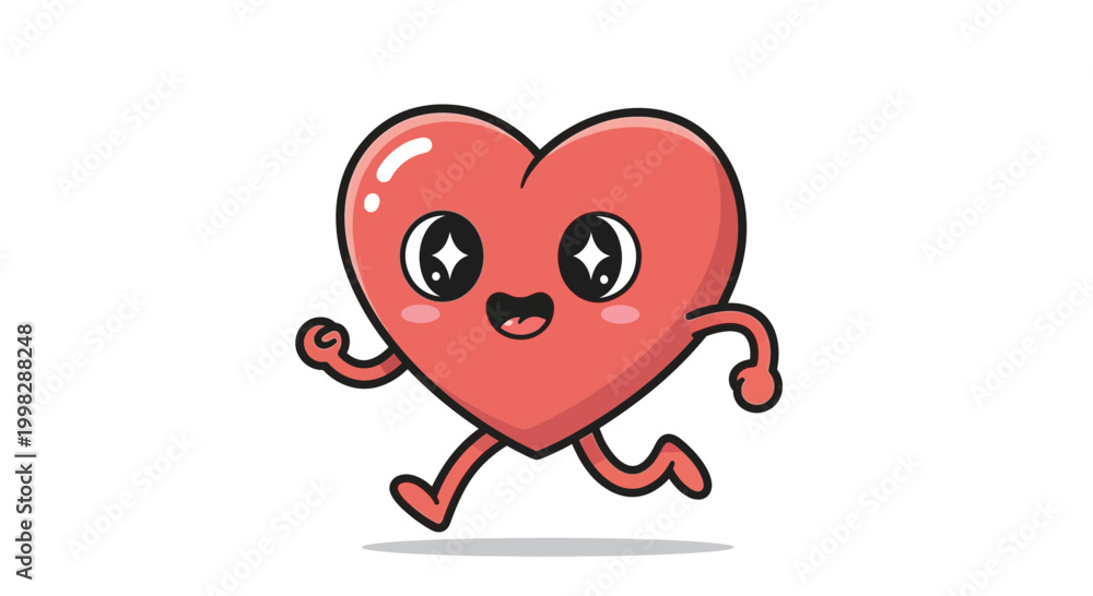 Fototapeta premium A cartoon heart character running with excitement in a digital illustration