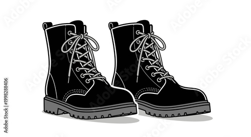 Black leather lace up work boots.