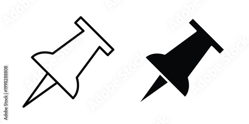 Push pin icon strokes and flat black vectors. Illustrations EPS10