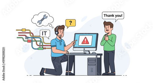 IT support specialist helping client with computer error message