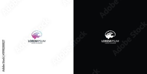 Conceptual brain logo design featuring dynamic wave patterns, symbolizing intelligence, innovation, and creative thought processes for modern branding solutions