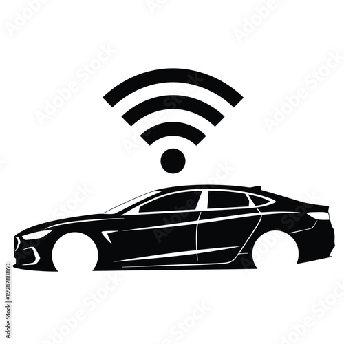 Modern car connected to wireless network symbolizing smart vehicle technology
