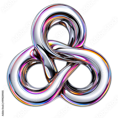 Gleaming chrome trefoil knot abstract liquid
