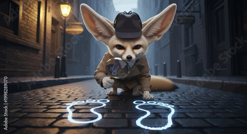 Fennec Fox Detective Investigating Crime Scene at Night