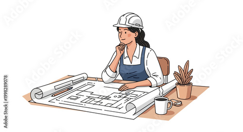 Female engineer or architect working on construction plans