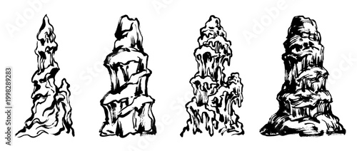 stalagmite , Traditional Chinese Brush , strokes swirl style
