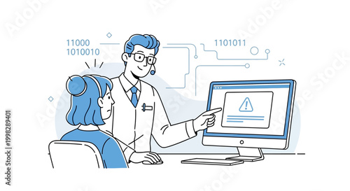 IT support specialist helping client with computer error message