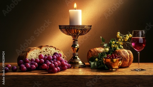 A beautifully arranged table scene with religious symbols for Corpus Christi.