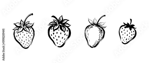 strawberry , Traditional Chinese Brush , strokes swirl style