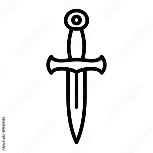 Dagger with circular pommel and crossguard.