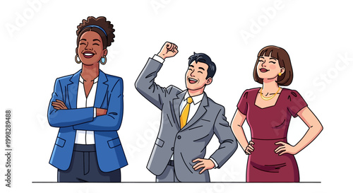 Diverse group of business professionals celebrating success together