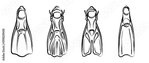 swim fin , Traditional Chinese Brush , strokes swirl style