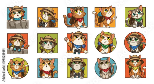 Collection of cartoon cats in 