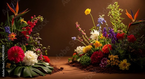 Vibrant Floral Arrangements Displayed on a Rustic Wooden Surface.