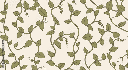 Green leafy vine pattern design element.