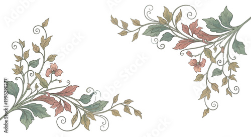 Vines with green and red leaves.