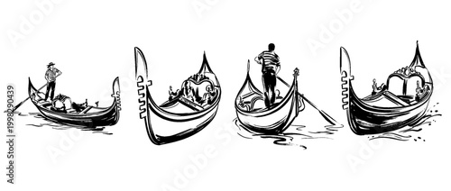 venetian gondola , Traditional Chinese Brush , strokes swirl style