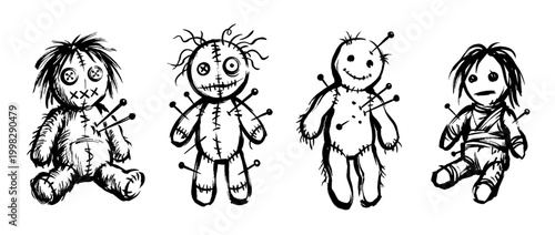 voodoo doll , Traditional Chinese Brush , strokes swirl style
