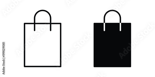 Shopping bag icon strokes and flat black vectors. Illustrations EPS10