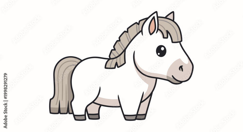 Fototapeta premium Cute cartoon white horse illustration, simple vector art, isolated on white background, for children's book design
