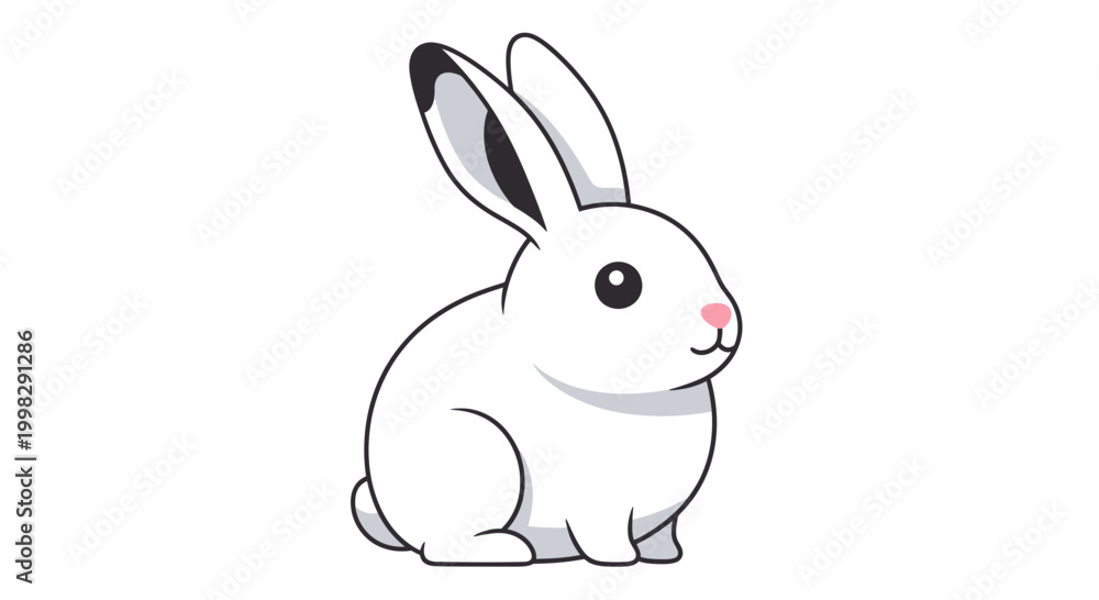 Obraz premium Cute cartoon white rabbit illustration with copy space, perfect for Easter and children's themes
