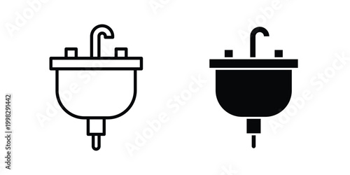 Sink icon strokes and flat black vectors. Illustrations EPS10