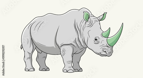 Gray Rhino Standing Sideways Profile View.