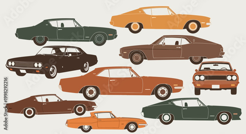 Collection of vintage cars side view.