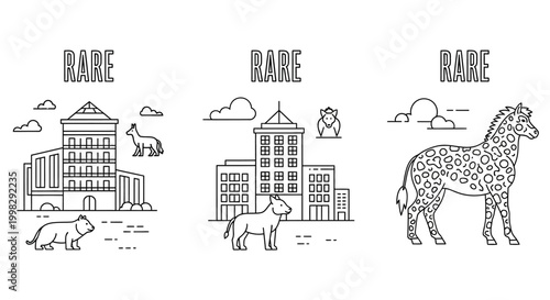 Llama standing in front buildings.