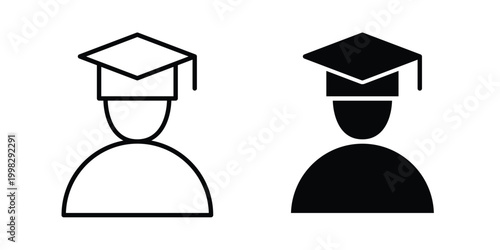 Student icon strokes and flat black vectors. Illustrations EPS10