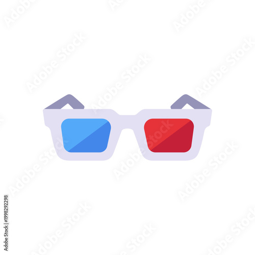 paper white blue red 3d glasses, cinema eyewear, colorful illustration